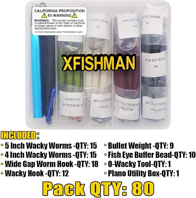 Wacky-Worms-Bass-Fishing-Lure-Kit-Wacky-Rig-Worms-Soft-Plastic-Stick-Baits3 4" 5" 6 inch