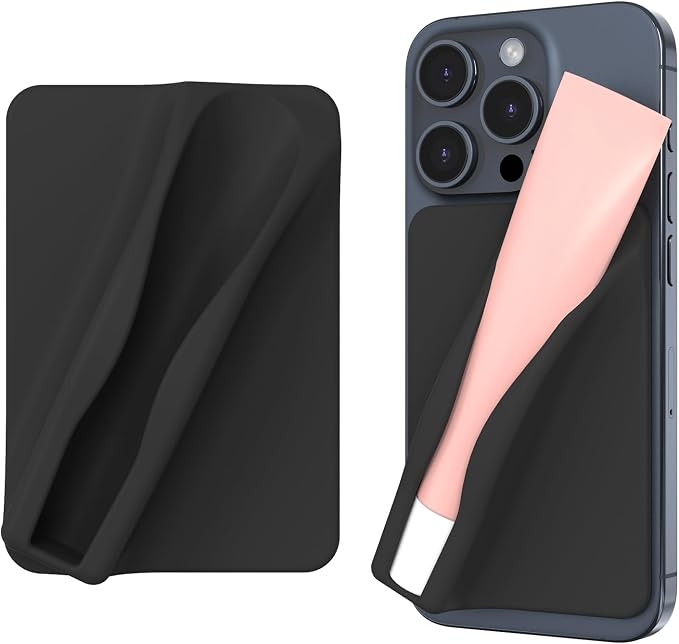 DOB SECHS Silicone Lip Holder for Cell Phone Lipstick Lip Glaze Phone Case Back Stick On Holder for iPhone and Android Smartphone,Black+Blue