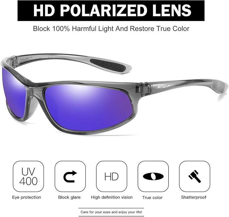 FAGUMA Polarized Sports Sunglasses For Men Cycling Driving Fishing UV400 Protection