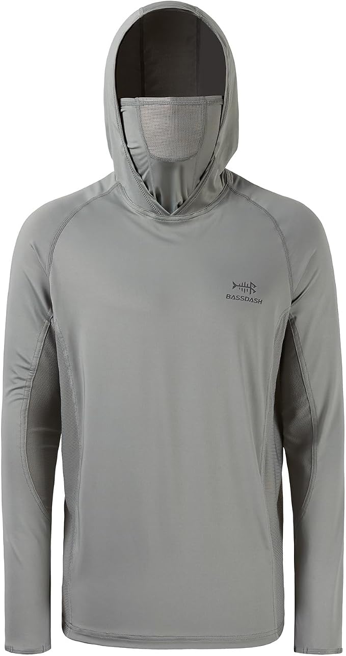 BASSDASH UPF 50+ Men’s Long Sleeve Fishing Shirt with Mask UV Neck Gaiter Hoodie
