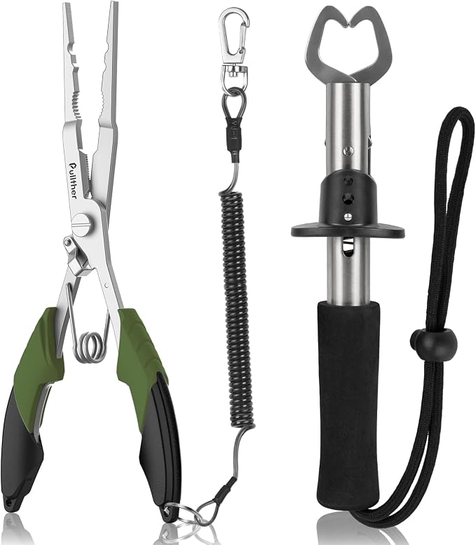 Fishing Tools Kit,Fishing Hook Remover Pliers, Fish Lip Gripper, Muti-Function Fishing Gear with Lanyard, Saltwater Resistant Fishing Accessories