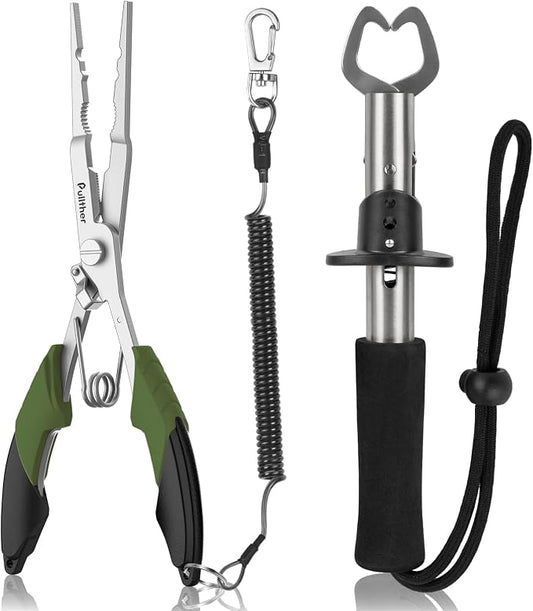 Fishing Tools Kit,Fishing Hook Remover Pliers, Fish Lip Gripper, Muti-Function Fishing Gear with Lanyard, Saltwater Resistant Fishing Accessories