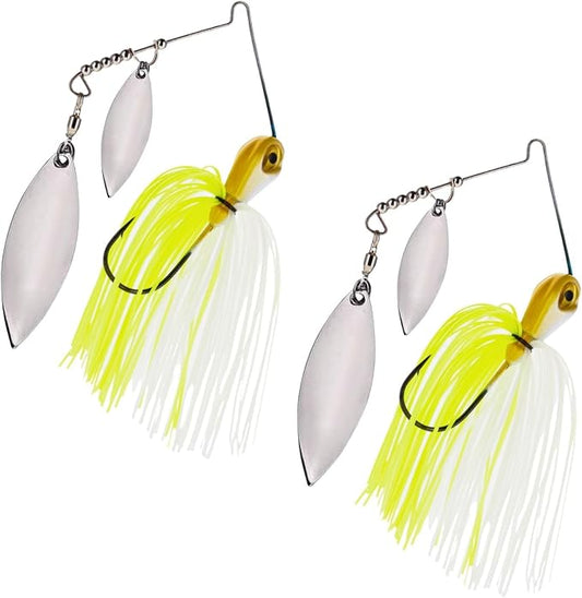 Reaction Tackle Tungsten Spinner Bait Spinnerbait - Double Willow Blade Bass Fishing Lure - Compact Profile Heavy Casting 97% Tungsten (2-Pack)