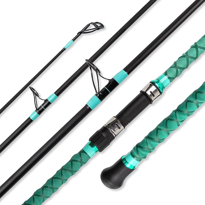 Surf Rod Saltwater 9ft- 4-Piece Carbon Fiber Surf Fishing Rods, Portable Travel Surf Spinning Rod with 20-40lb Power Green Blue