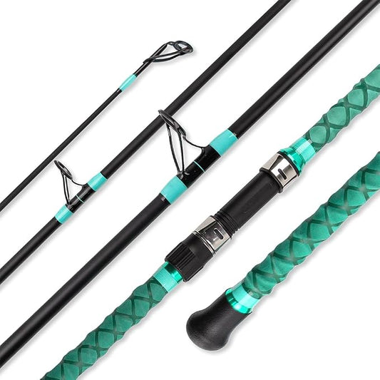 Surf Rod Saltwater 9ft- 4-Piece Carbon Fiber Surf Fishing Rods, Portable Travel Surf Spinning Rod with 20-40lb Power Green Blue