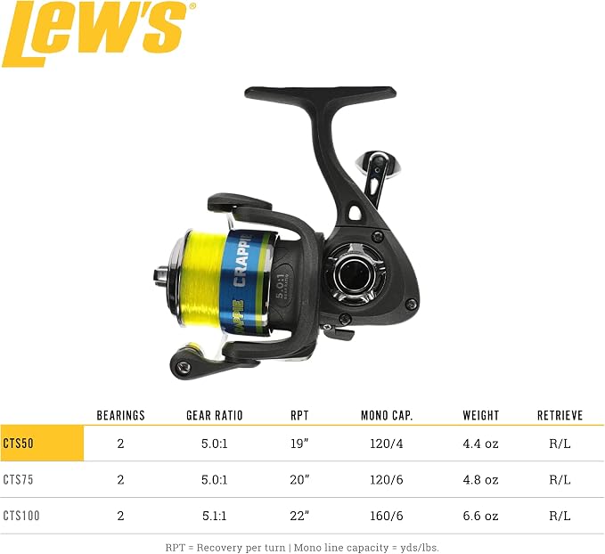 Lew's Crappie Thunder Spinning Fishing Reel, 2 Bearing System, Right or Left-Hand Retrieve, Crappie Thunder Green
