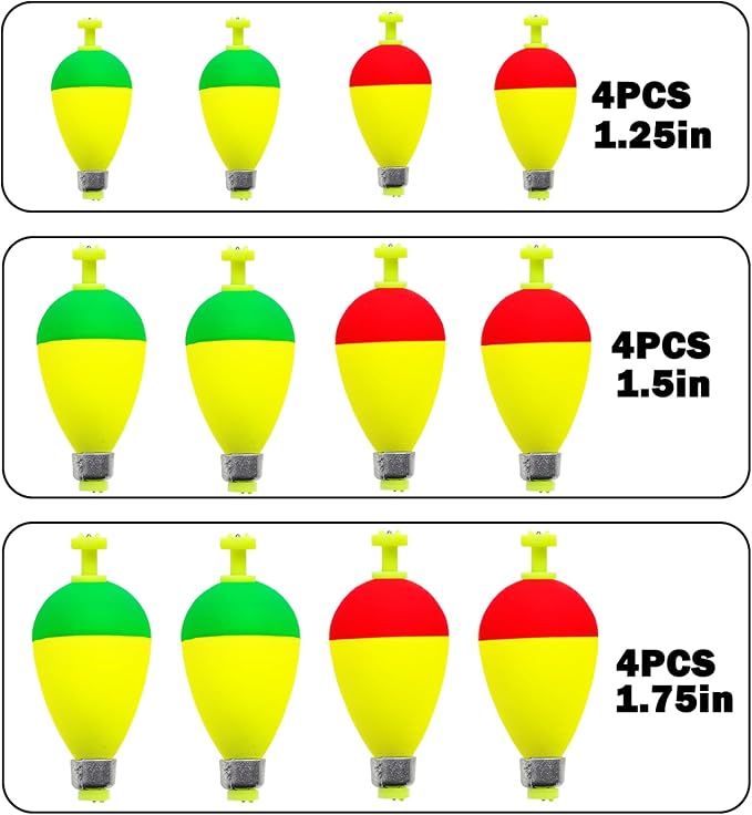 12 Pcs Fishing Bobbers Floats,Snap-on Fishing Bobber Fishing Float Corks Weighted Bobbers for Fishing Crappie Panfish Bluegill Trout