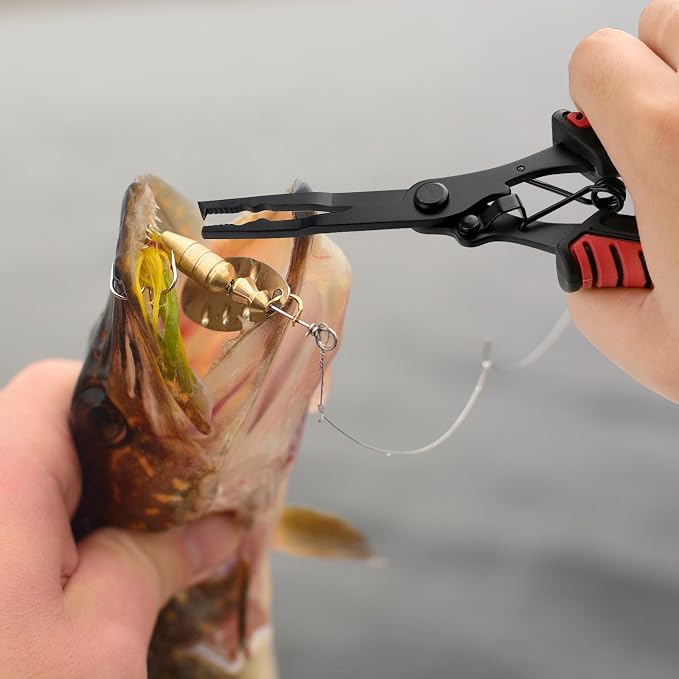 mouhike Fishing Pliers Fish Lip Gripper Fishing Tool Kit Muti-Function Saltwater Fishing Line Cutter Hook Remover with Sheath Lanyard, Fly Ice Fishing Gear Fishing Gifts for Men Women