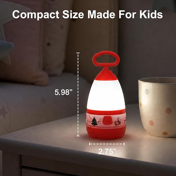 2-Pack Kids Camping Lantern & Night Light, Battery Operated, 360° Eye-Safe Light, Santa Decor, IPX4 Waterproof Fun Everyday Gift (Christmas, 6× AAA Included)
