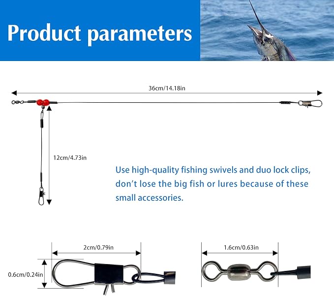 YOTO Fishing Leaders,Stainless Steel Tackle Rig with Tackle Lure Swivels Snaps, Saltwater rig Wire Leader Fishing Leader Wire Bottom rigs for Saltwater