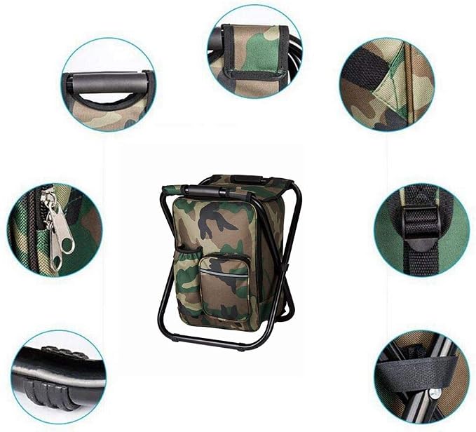 FCFKUK Bright starl Multifunction Folding Cooler and Stool Backpack, Hiking Camouflage Seat Table Bag Camping Gear for Outdoor Indoor Fishing Travel Beach