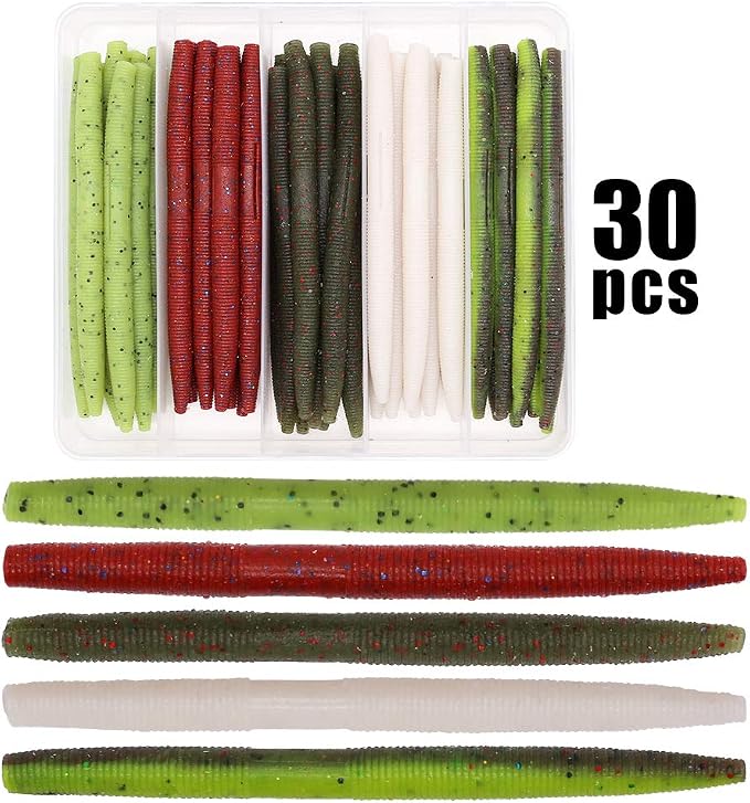 Wacky-Worms-Bass-Fishing-Lure-Kit-Wacky-Rig-Worms-Soft-Plastic-Stick-Baits3 4" 5" 6 inch
