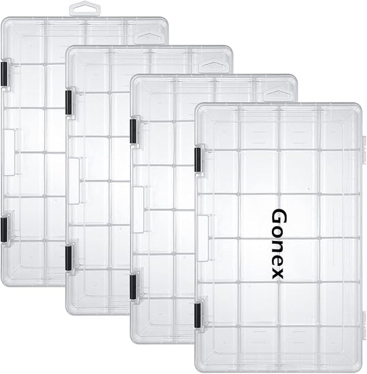 Gonex Fishing Tackle Boxes, 3600 3700 Tackle Trays with Adjustable Dividers, Clear Plastic Tackle Box Organizer Storage for Fishing Lure Bait Hook Jewelry Craft Beads Earring Container, 3 or 4 Packs