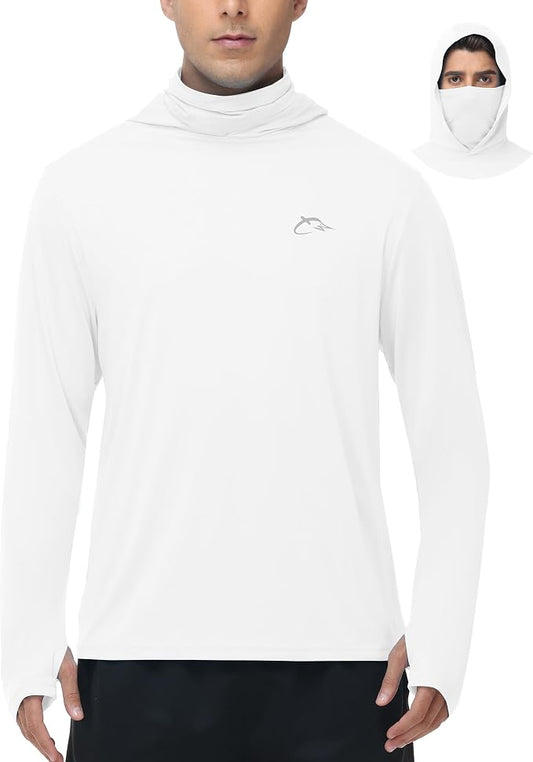 FISHEAL Men's Performance Fishing Hoodie Shirt - UPF 50+ Sun Protection Long Sleeve Thumbholes Shirts with Neck Gaiter