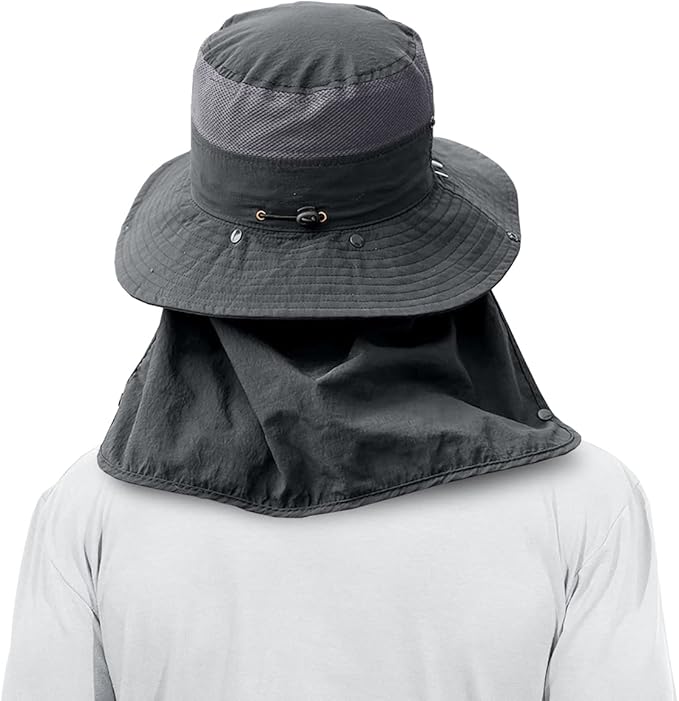 3 Pack Mens Outdoor Wide Brim Fishing Hat,UPF 50+ Sun Protection Cap with Face Neck Flap for Hiking & Garden