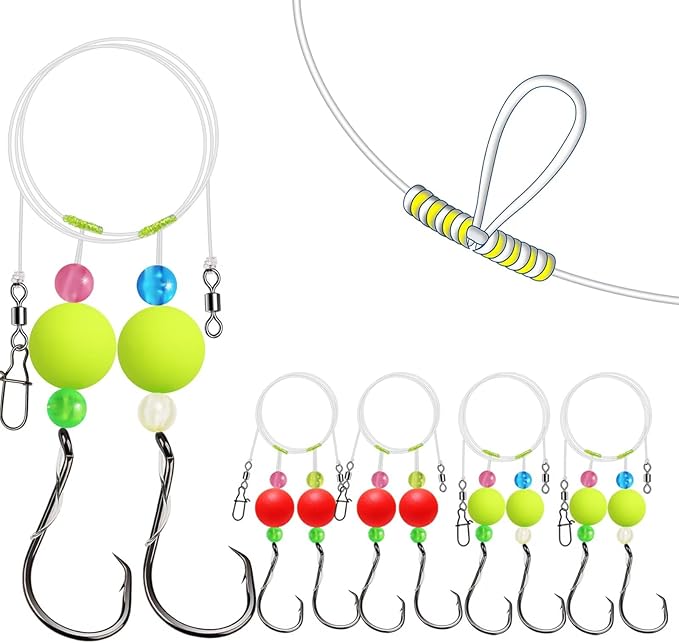 Dovesun 10PCS/4PCS Pompano Rigs for Surf Fishing Saltwater Fishing Rigs with Floats and Beads Unique Double-Line T-Knot Pre-Rigged Surf Fishing Gear & Tackle with Circle Hooks