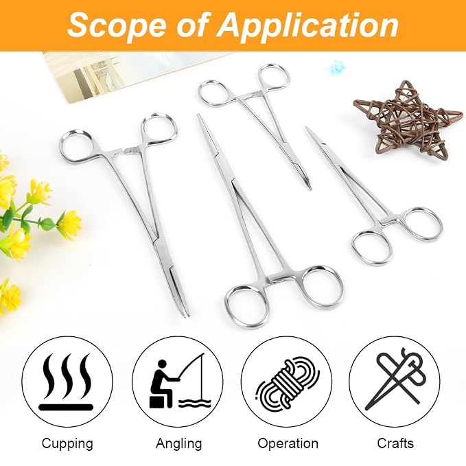 Ainiv 4 Piece Hemostat Curved and Straight Stainless Steel Self-Locking Fishing Forceps Piercing Remover Tool Piercing Grabber Tool for Nurses Pet Grooming Care Fishing DIY Crafting(5"+7")