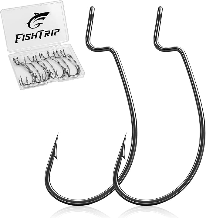 50/100/120pcs EWG Fishing Hooks, Bass Fishing Hooks Offset Worm Hook Texas Rig Hooks Live Bait Fishing Hooks for Freshwater Saltwater Size 4 2 1 1/0 2/0 3/0 4/0 5/0