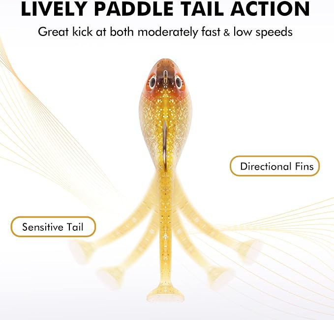 TRUSCEND Shadtale Easy Catch Soft Fishing Lures with BKK Hooks - Trembly Sinking and Vibrating Swim for More Bites, Pre-Rigged Swimbaits for Bass, Trout, Crappie, Walleye, Freshwater Saltwater Fishing