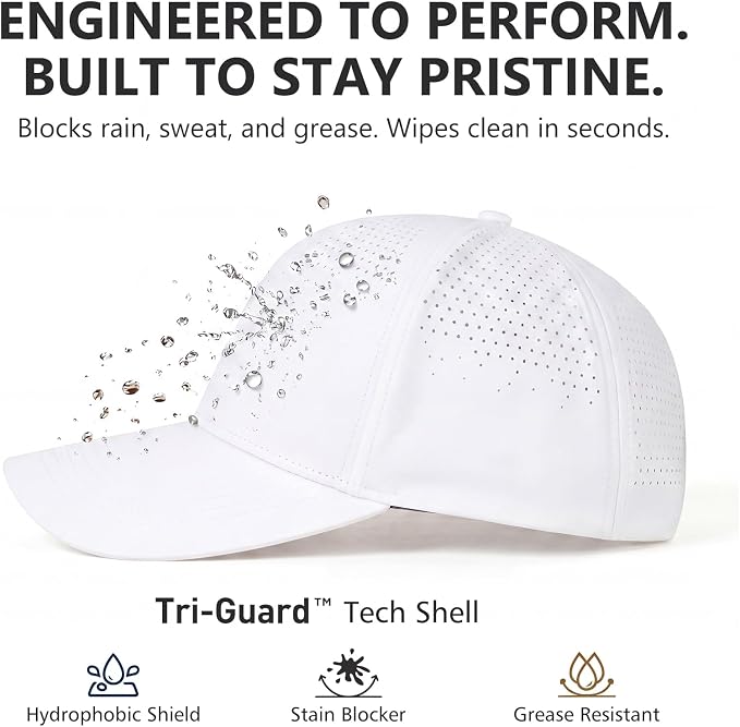 TOP-EX Performance Baseball Cap Water-Resistant Beathable Golf Running Cap Laser Cut Mesh Ball Curved Brim Snapback Hat