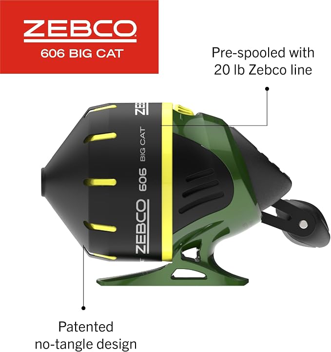 Zebco 606 Big Cat Spincast Reel and Fishing Rod Combo, 7-Foot 2-Piece Telescopic Rod, Medium-Heavy Power, Size 60 Reel, 11-Piece Eagle Claw Tackle Kit