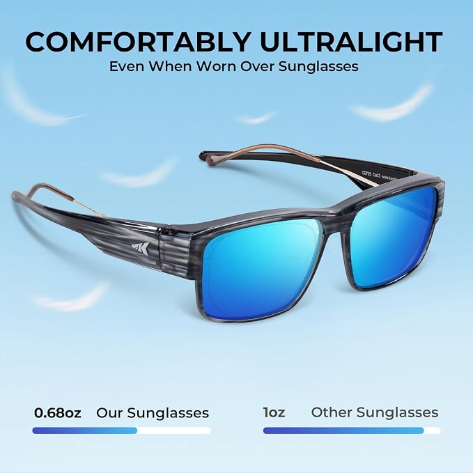 KastKing Molino Fit-Over Polarized Sunglasses,UV400 Protection Ultralight Wraparound Fishing Sports Sunglasses, TAC Lenses