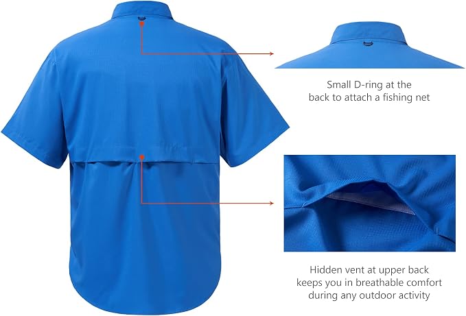 Bassdash UPF 50 Men’s Fishing Dress Shirt Button Down Woven Short Sleeve Outdoor