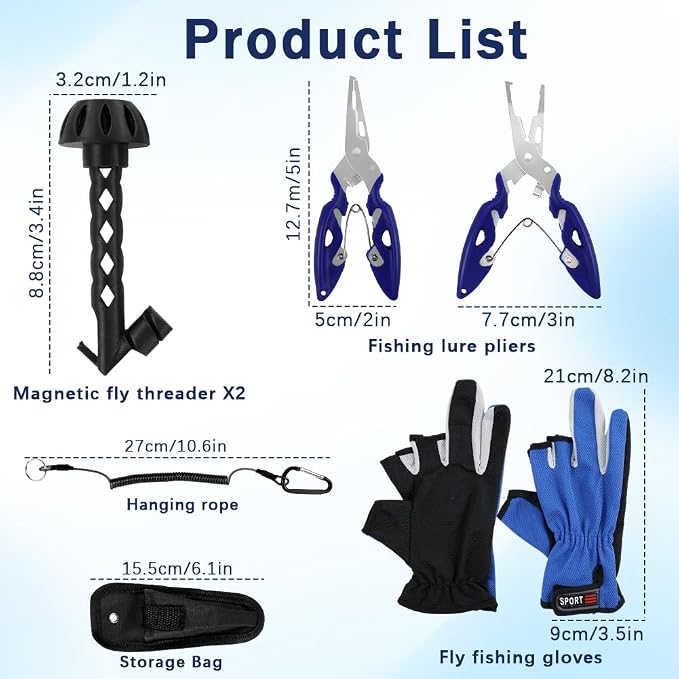 zxbaers 2PCS Magnetic Fly Threader & Knot Tying Tool, Fly Fishing Hook Threader with Curved Lure Pliers and Gloves, Knot Assist for Threading Hooks, Works with Most Hooks, tippets, and Fly Styles