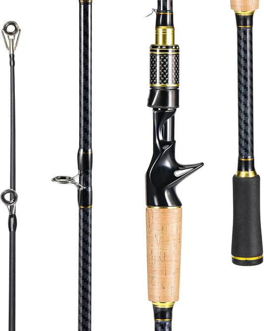 Sougayilang Fishing Rod 24-Ton Carbon&Glass Fiber Composite Spinning and Casting Rod, 2 Piece for Bass Trout Crappie Travel Fishing- 6'0"
