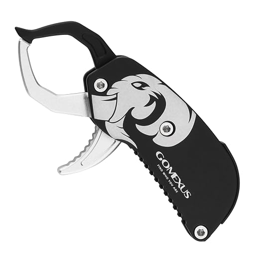 GOMEXUS Fish Lip Gripper, Portable Lightweight Fish Gripper, Aluminium Fish Grabber Tool, Lip Grippers Fishing, Mini Fishing Gripper with Lanyard