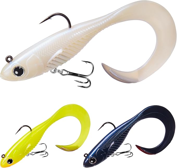 TRUSCEND Duramax Pre-Rigged Fishing Lures with BKK Jig Hooks, 10X Tear-Resistant TPE Soft Swimbaits for Bass Striper Trout Crappie Walleye Grouper, Lifelike Fishing Baits for Saltwater and Freshwater