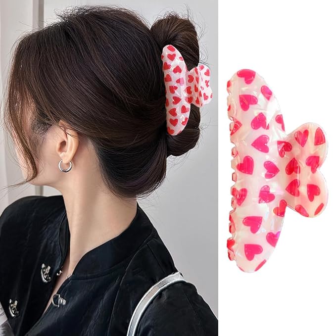 1 Pack Heart Hair Claw Clips - Large Acrylic Heart Shape Hair Clips Non-Slip Laser Hair Claw Clips Strong Hold Hair Styling Holiday Hair Accessories for Women Girls Bridesmaid Gifts