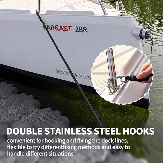 Bungee Boat Dock Line, Boat Rope with Double 316 Stainless Steel Clips Accessories for Bass Boat, Kayak, Pontoon, Watercraft, Waverunner, SeaDoo, Canoe,2Packs,4-6FT,Black