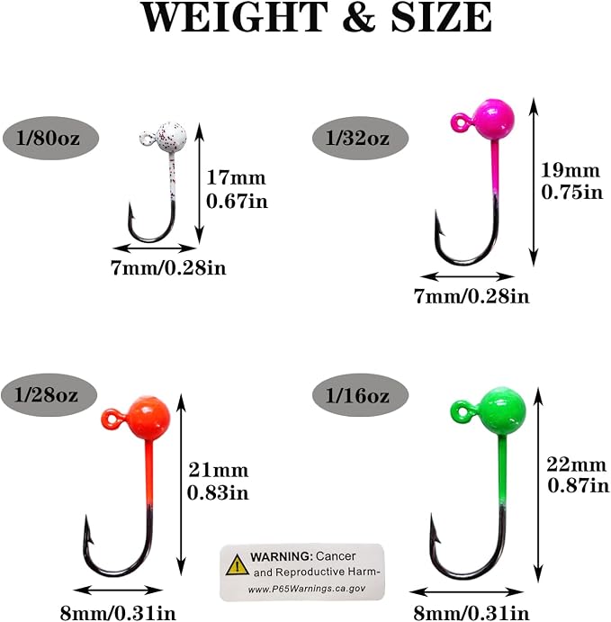 Fly Tying Jigs Kit,Small Jig Heads for Fly Fishing,60pcs Round Ball Crappie Jigs DIY Crappie Trout Tying Flies Ice Fishing 1/80oz 1/32oz 1/28oz 1/16oz