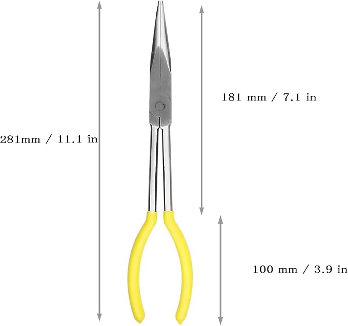11 Inch（28cm） Long Reach Long Nose Pliers | Designed for Mechanics, Technicians, and Contractors | Work with Delicate or Difficult-to-Reach Pieces | Milled-Jaws | Steel “Needle Nose（Yellow）