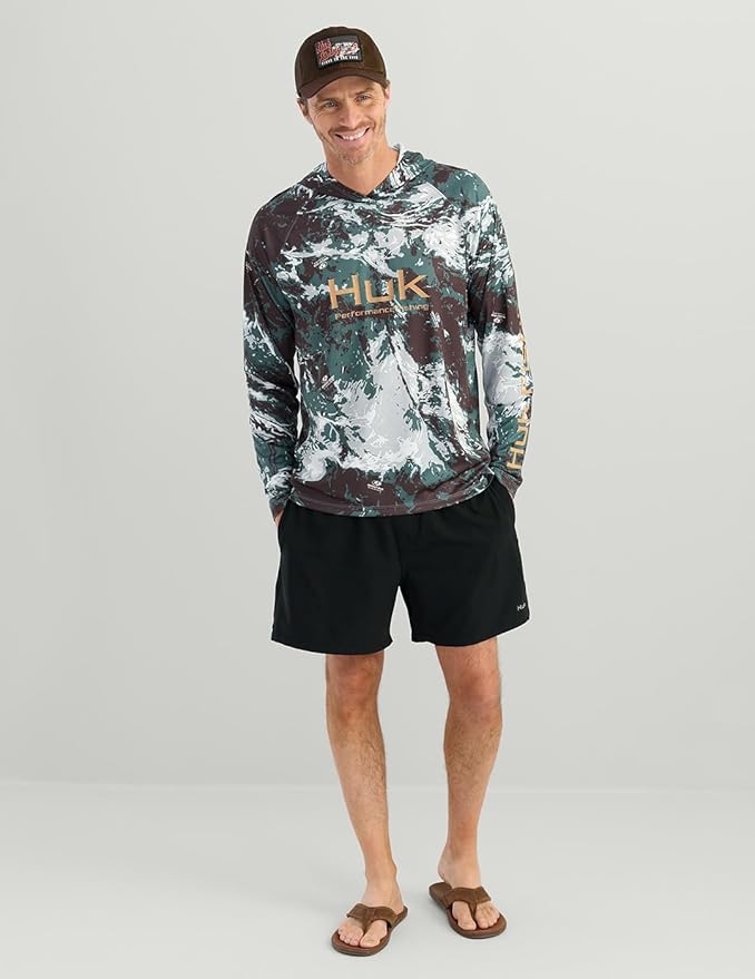 HUK Mens Pursuit Pattern Crew Sleeve Shirt, Performance Shirt
