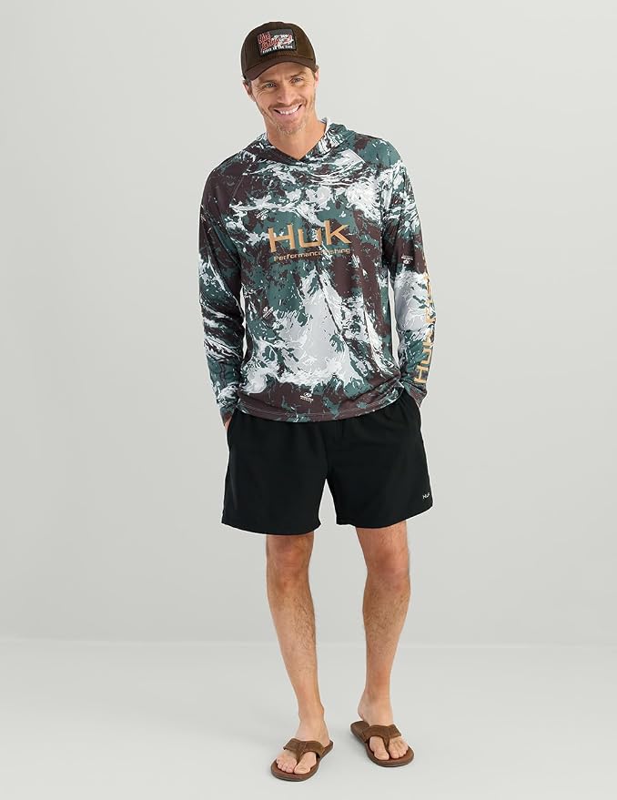 HUK Mens Pursuit Pattern Crew Sleeve Shirt, Performance Shirt