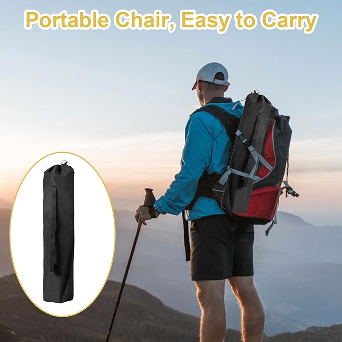 Folding Camping Chair with Cup Holder & Storage Bag, 225lbs Capacity, Large Anti-Sink Feet, Breathable PE Coated Fabric for Outdoor, Hiking, Beach, Fishing, Backpacking, 2PCS Black