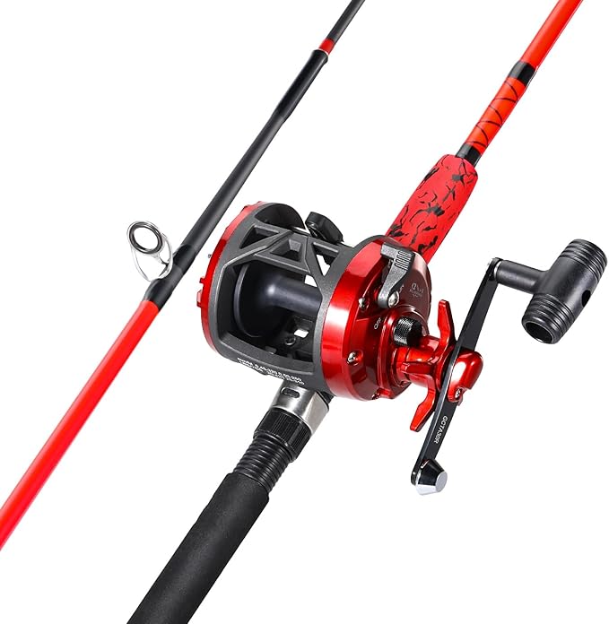 Sougayilang Conventional Reel and Fishing Rod Combo – Medium Heavy Fiberglass Rod, Heavy Duty Catfish Trolling Reel Combo for Catfish Salmon and Steelhead 6/7ft