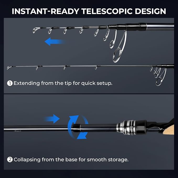 KastKing Megatron Titanium Telescopic Casting & Spinning Fishing Rods, IM7 Graphite Travel Rod with Titanium Solid Tip, Power Transition System, for Freshwater and Inshore Fishing