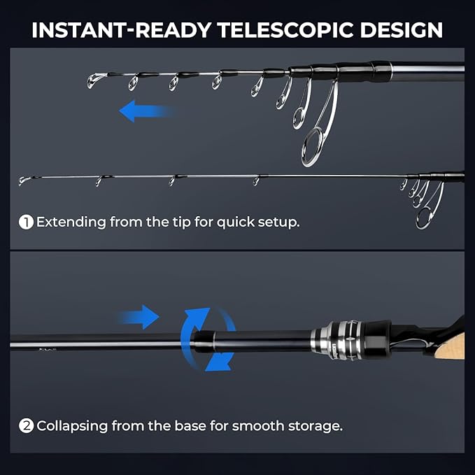 KastKing Megatron Titanium Telescopic Casting & Spinning Fishing Rods, IM7 Graphite Travel Rod with Titanium Solid Tip, Power Transition System, for Freshwater and Inshore Fishing