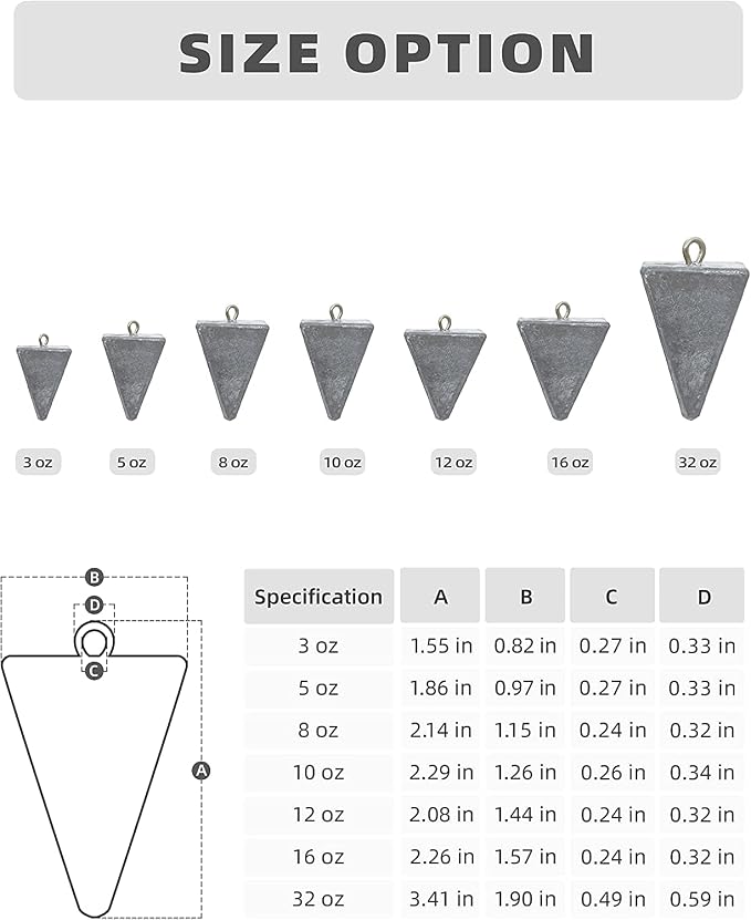 BLUEWING Pyramid Sinkers Lead Fishing Weights 1oz,2oz,3oz,5oz,8oz,10oz,12oz,16oz,32oz for Saltwater