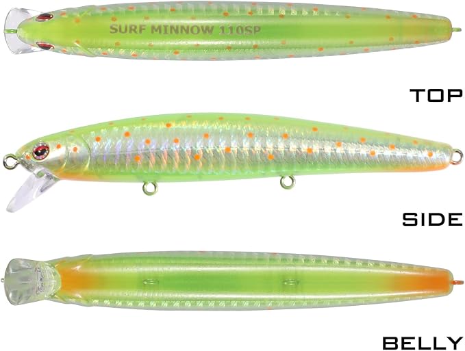LITTMA California Surf Fishing Lures Saltwater Jerkbait Crankbait Surf Minnow 110/125 - Metallic Sardine Super Glow & Pearl Pink Belly Glow Lures for Halibut & Striper Fishing