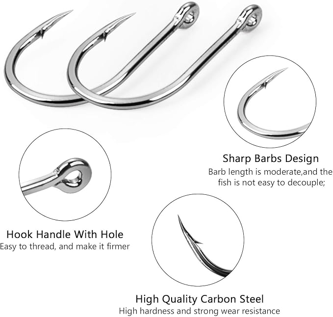 HETH 2000pcs Fishing Worm Hooks High Carbon Steel Wide Gap Offset Fishing Hook Set for Saltwater and Freshwater with 10 Sizes
