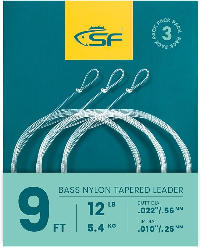 SF Pre-Tied Loop Fly Fishing Tapered Leader Nylon Clear Trout Freshwater Saltwater Bonefish Permit Bass Salmon Steelhead 7.5FT 9FT 10FT 12FT 15FT 0X 1X 2X 3X 4X 5X 6X 7X