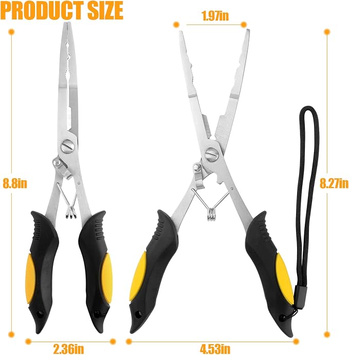 Hikary Long Nose Fishing Pliers,Ice Fishing Gear,Stainless Steel Hook Remover Braid Cutter Rustproof Fishing Multi-Tools Fishing Gripper for Freshwater Saltwater