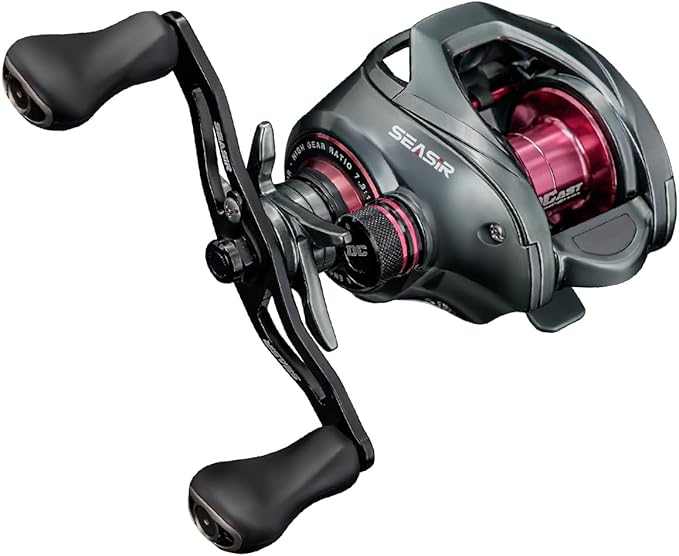 SEASIR DCast Baitcaster Reel, Digital Control Fishing Reel, Ultralight Baitcasting Reel, Freshwater Saltwater, 6.7oz, Max Drag 18.5LB, 7.3:1, 7+1 BB, Carbon Fiber Washer, Grey & Red