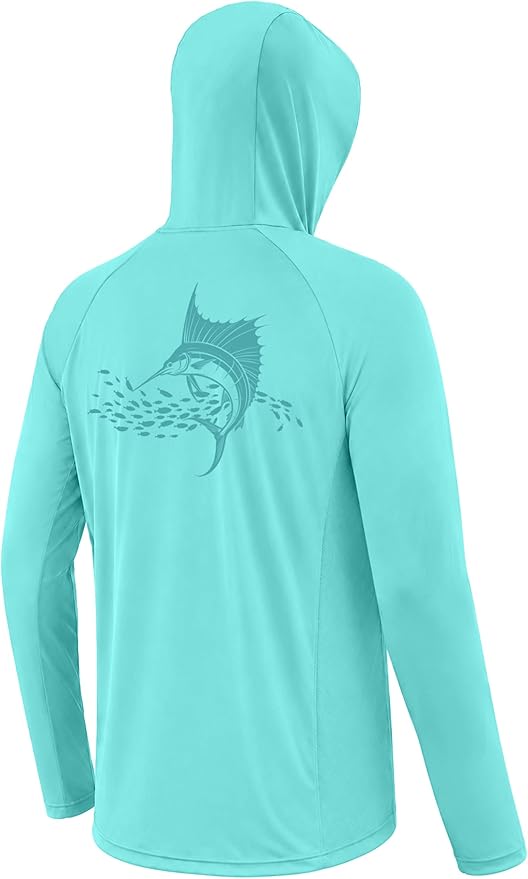Men's UPF 50+ Long Sleeve Fishing Hoodie, UV Protection Sun Shirt with Hood Mask, Hooded Graphic Shirts for Outdoor
