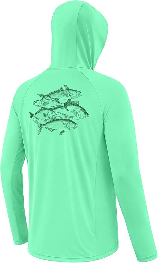 Men's UPF 50+ Long Sleeve Fishing Hoodie, UV Protection Sun Shirt with Hood Mask, Hooded Graphic Shirts for Outdoor