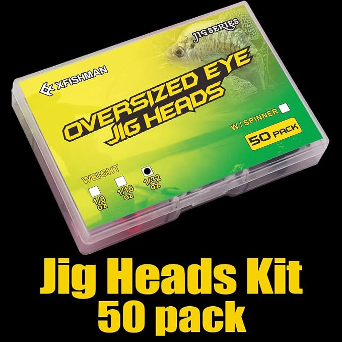XFISHMAN Crappie-Jigs-Heads-Kit 1/8 1/16 1/32oz 50 Pack Panfish Fishing Jigs Lead Head Jig Hook Lure